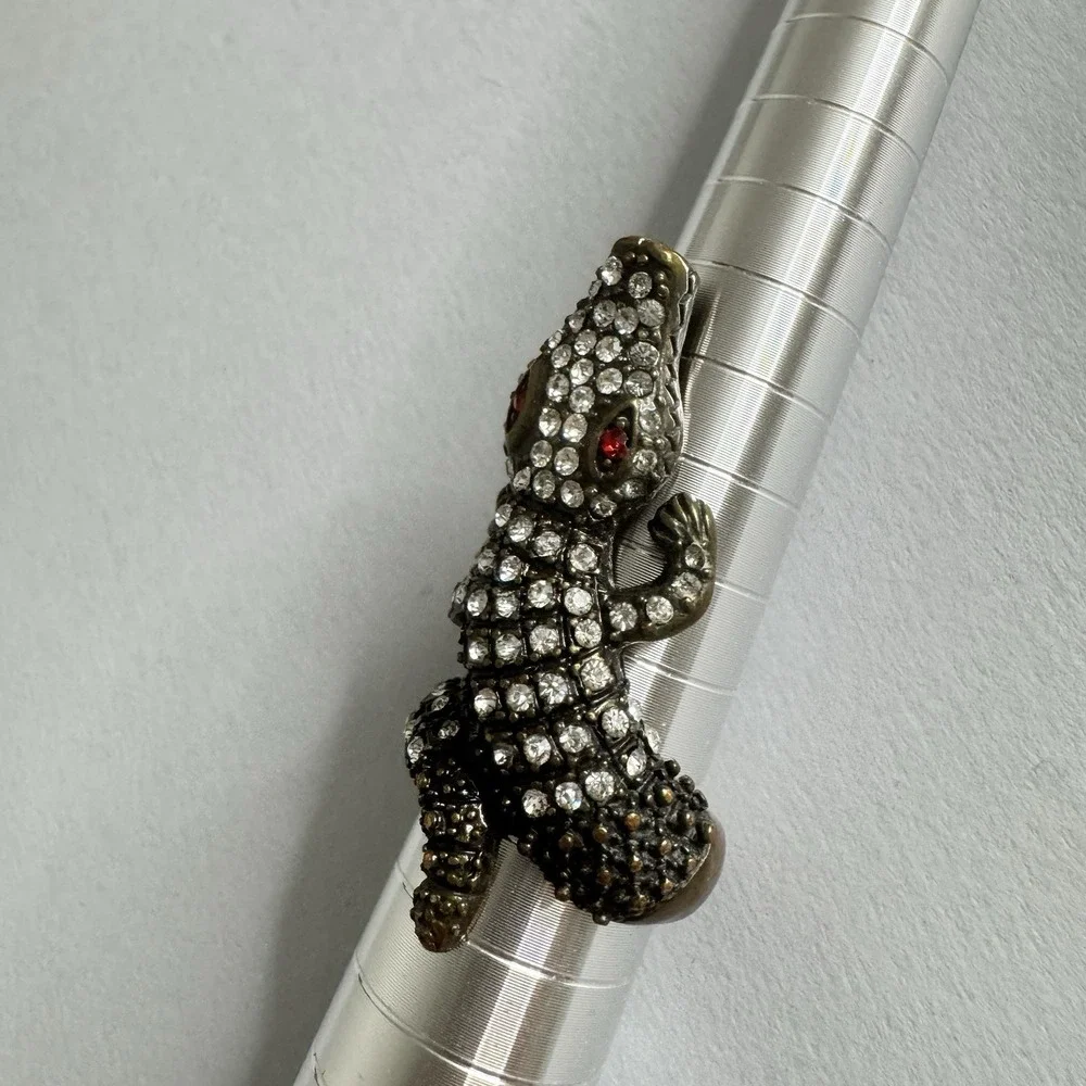 Crocodile Alligator Ring Wrap Around Rhinestone Red Eyes Sz 7 Statement‎